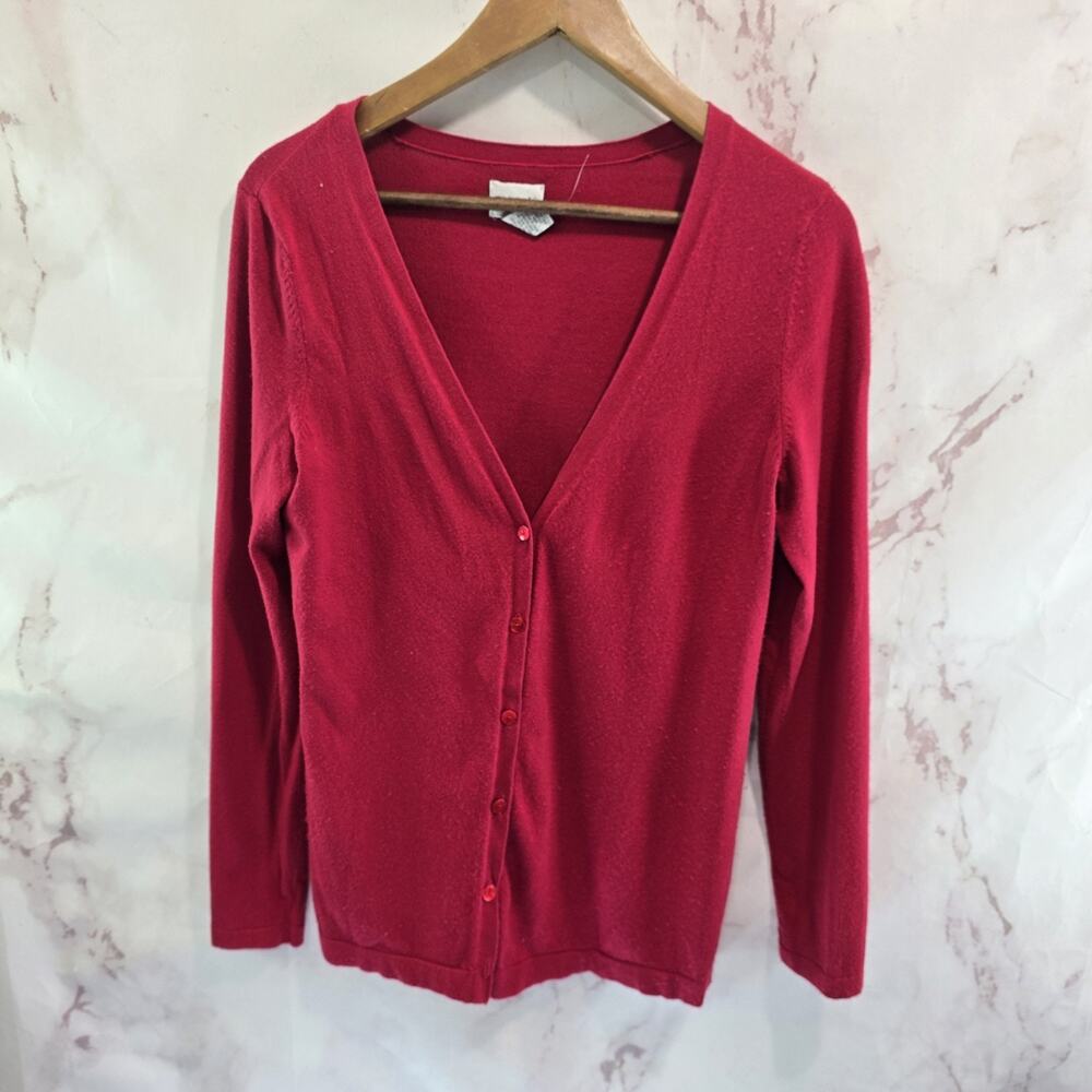 Chicos Cardigan Womens Small 0 Red Lightweight Classic Thin Button Sweater